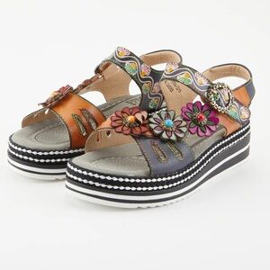 L’Artiste by Spring Step Multicolor Leather Floral Sandals, size EU42/US10.5-11
